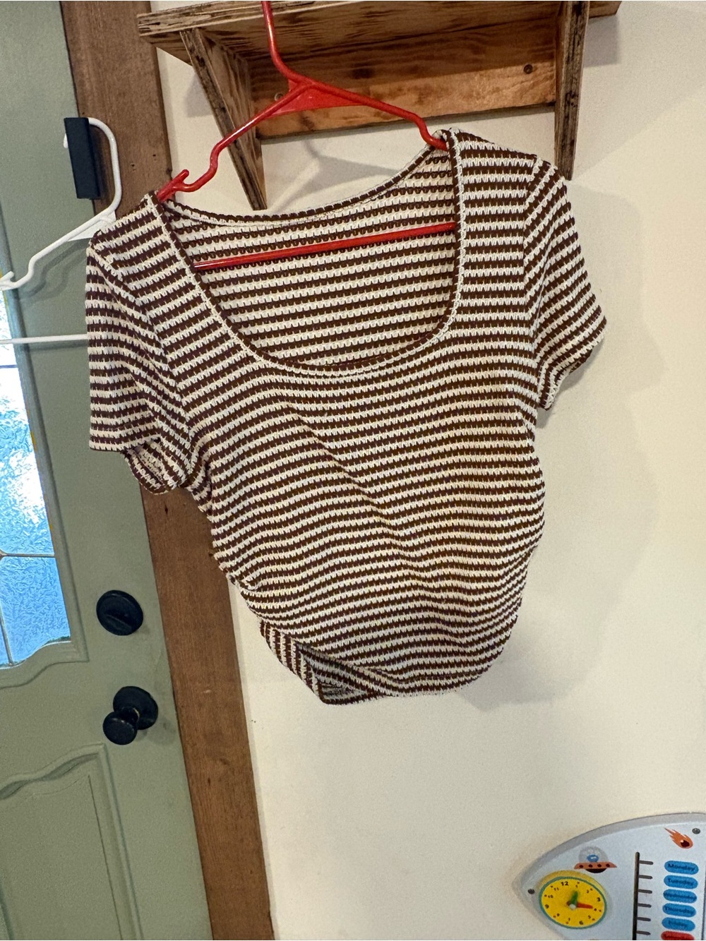 Brown & White Striped Knit Scoop Neck Cropped Top